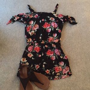 Cold Shoulder Black Floral Romper